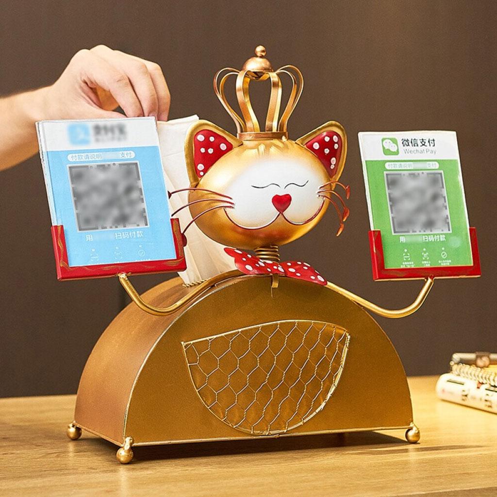 Multi-Function Cash Tissue Box Case Lucky Cat Ornaments Opening Gift Golden