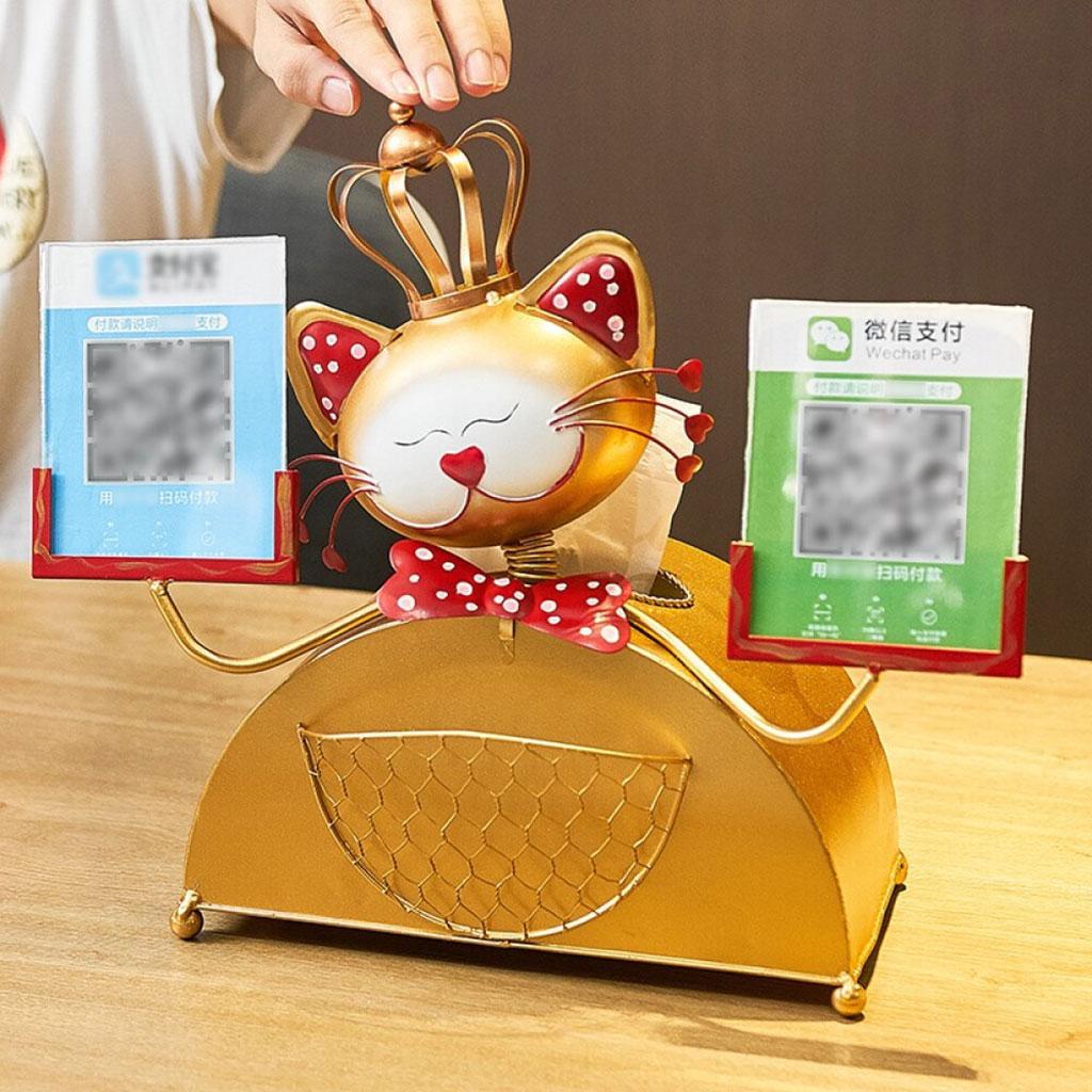 Multi-Function Cash Tissue Box Case Lucky Cat Ornaments Opening Gift Golden