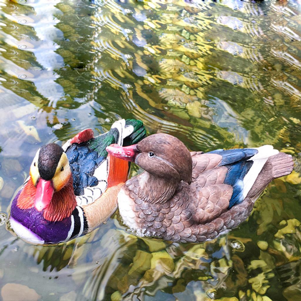 2 Pcs Bird Statue Garden Decorations Pond Floating Decor Large Mandarin Duck