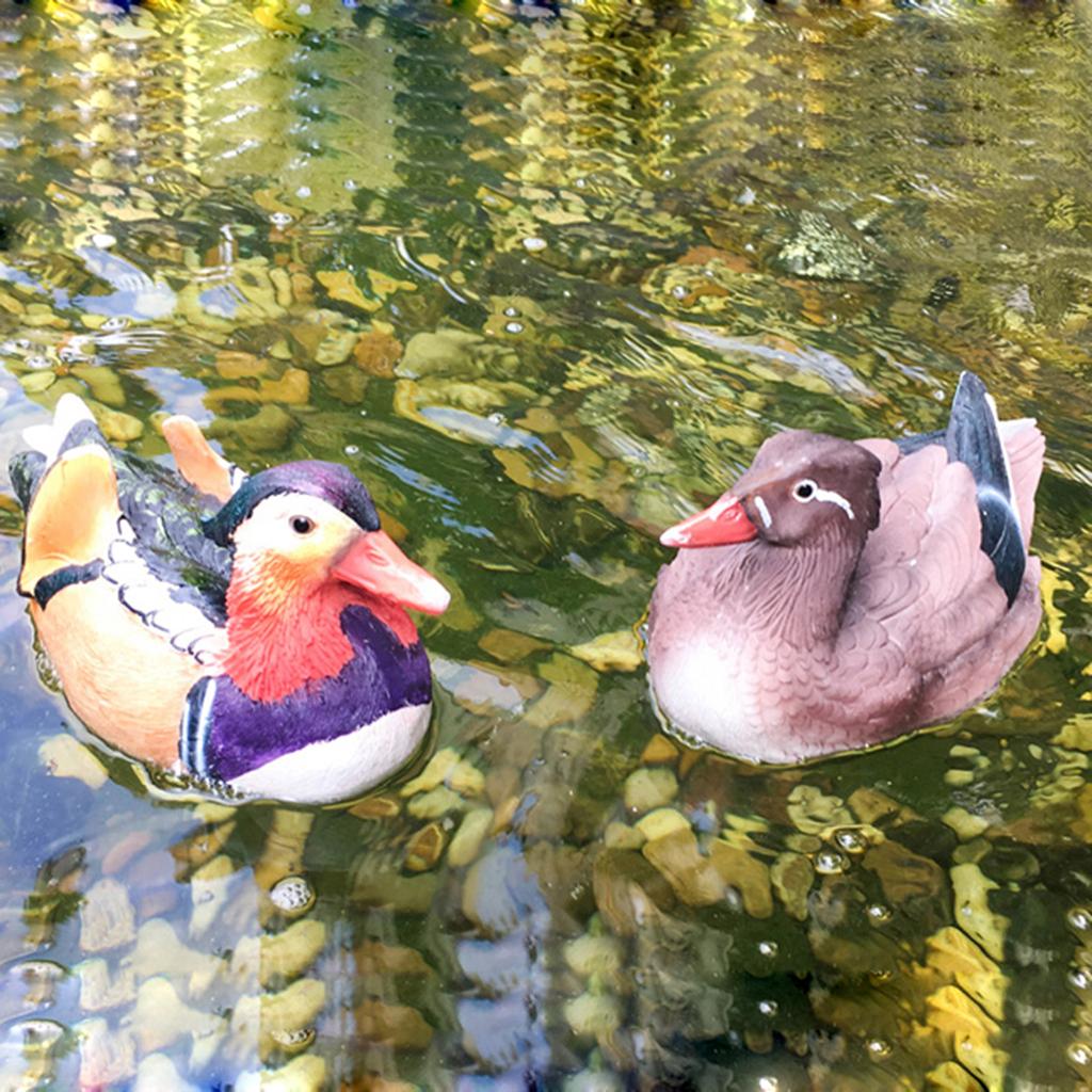 2 Pcs Bird Statue Garden Decorations Pond Floating Decor Large Mandarin Duck