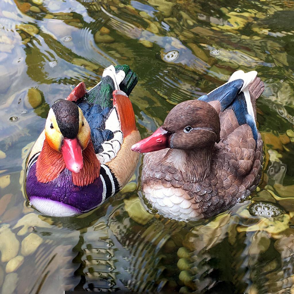 2 Pcs Bird Statue Garden Decorations Pond Floating Decor Large Mandarin Duck