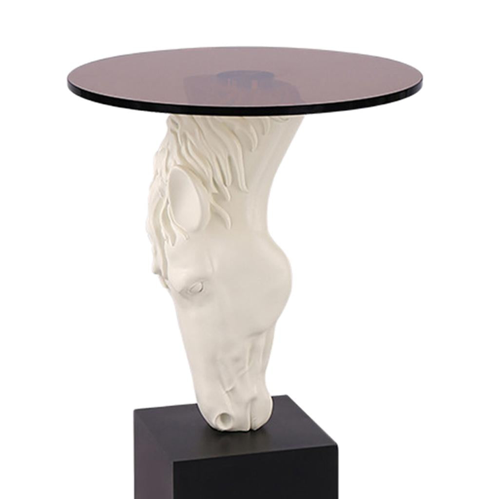 Modern Side Coffee Table Glass Top Furniture Horse Resin Statue White