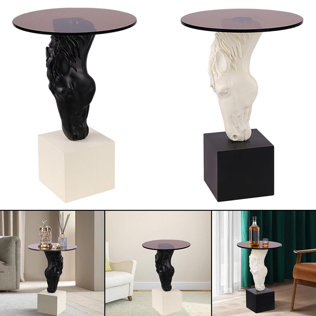 Modern Side Coffee Table Glass Top Furniture Horse Resin Statue White