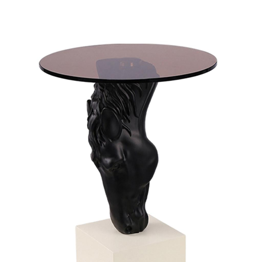 Modern Side Coffee Table Glass Top Furniture Horse Resin Statue Black