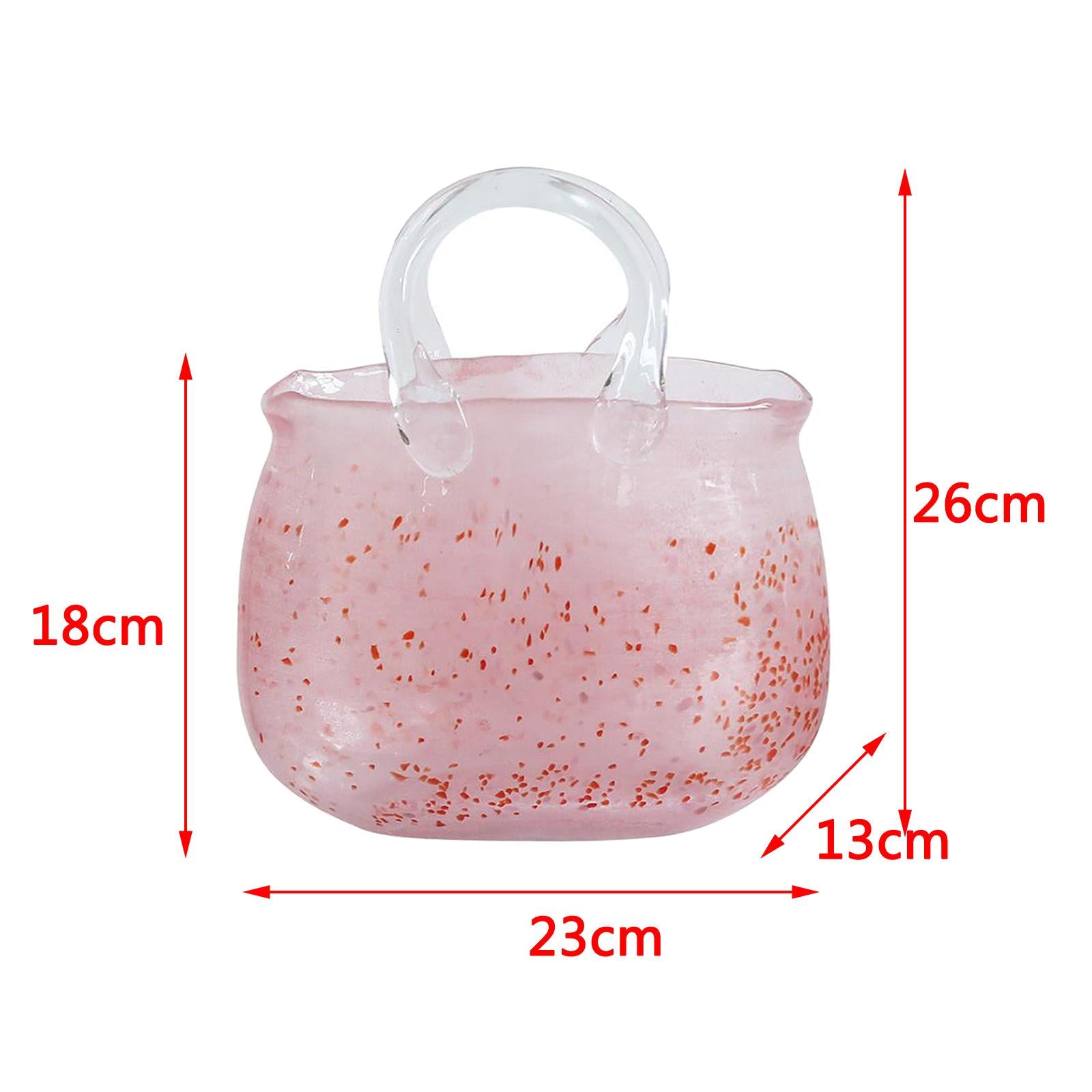 Glass Bag Vase with Handle Cherry Pink Living Room Indoor Romantic Ornaments Handbag