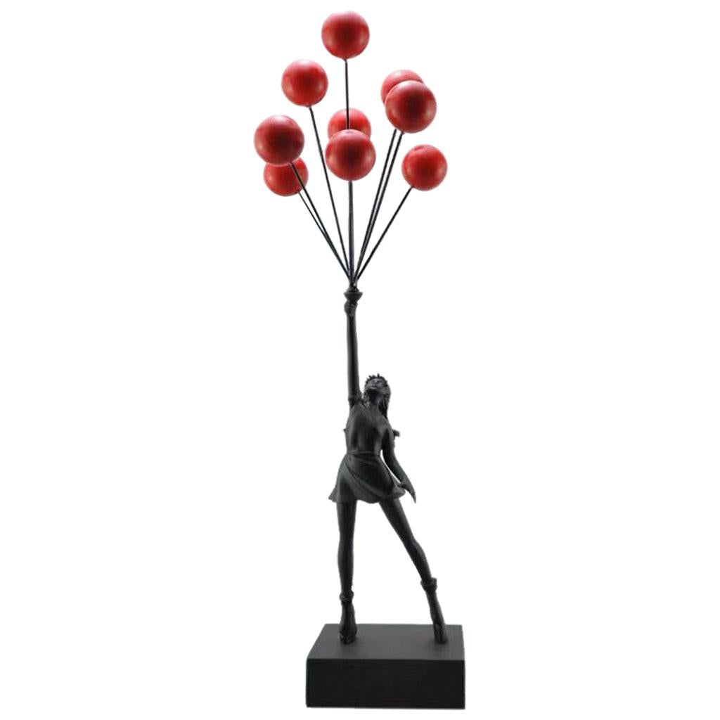 Resin Girl Sculpture Ornament Figurine Statue Office Home Balloon Black