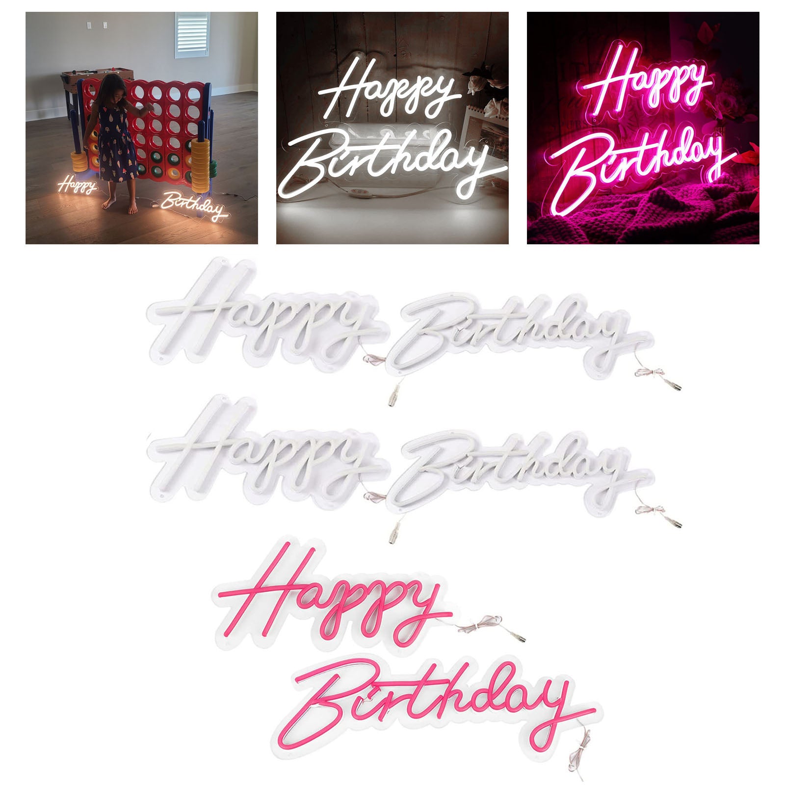 Happy Birthday Neon Sign Lamp Night Lights LED Bar Nightlight Warm White