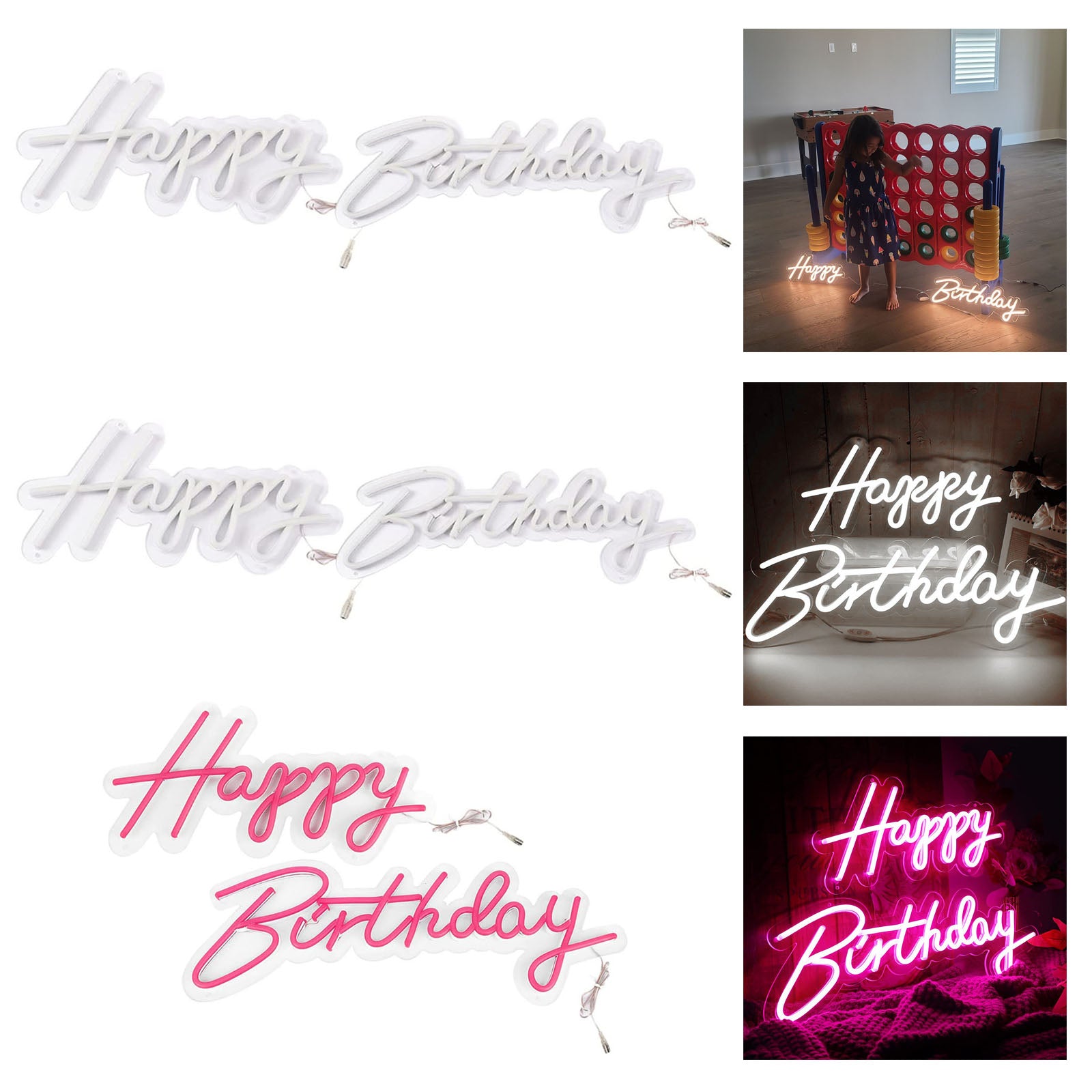 Happy Birthday Neon Sign Lamp Night Lights LED Bar Nightlight Warm White