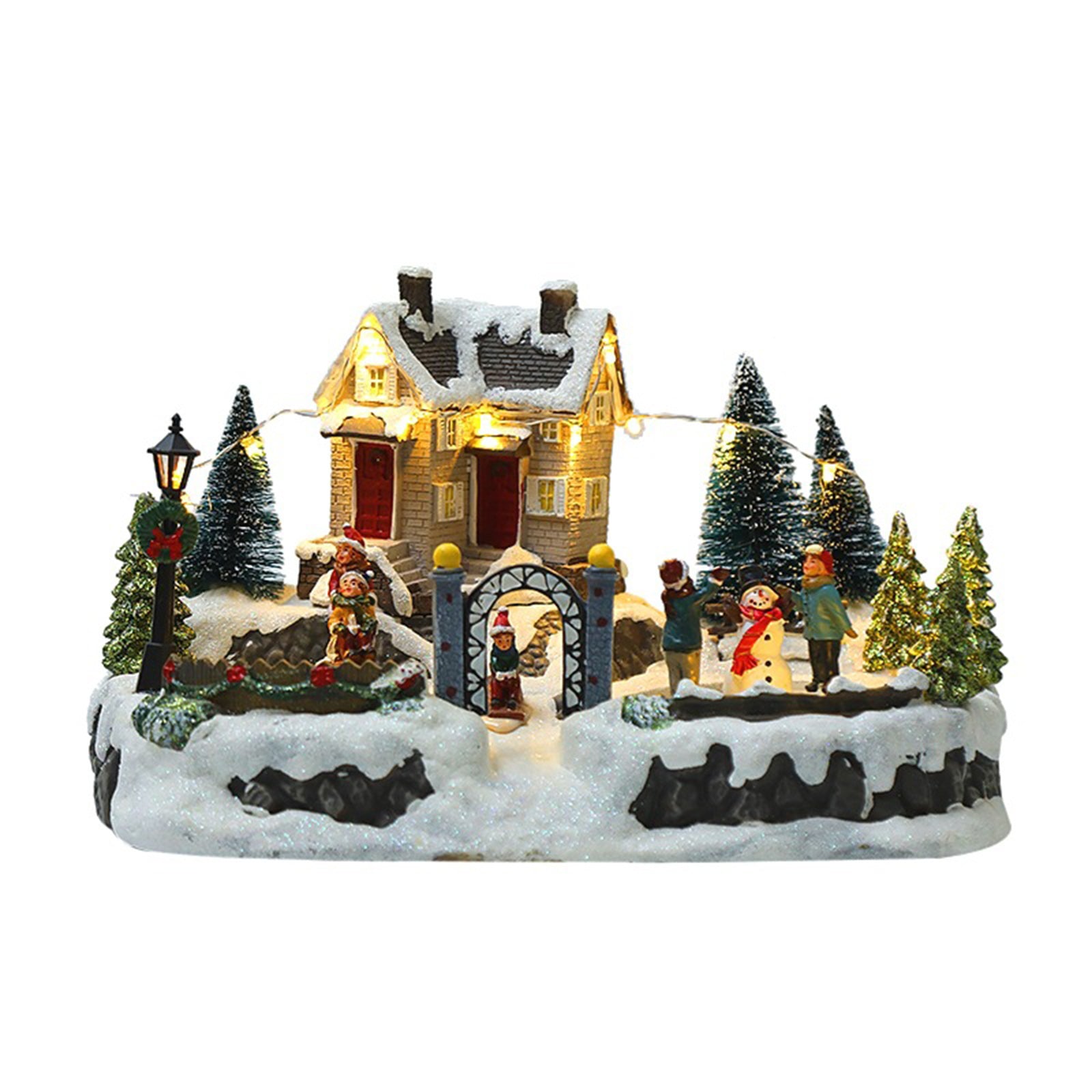 Resin LED Christmas Snow House Sculpture Xmas Desktop Festival Decoration