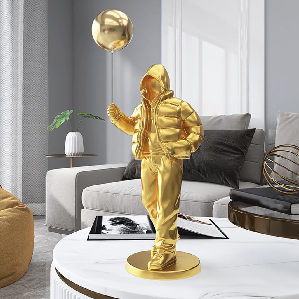 Originality Balloon Boy Figure Statue Decoration Craft for Bookshelf Home Golden