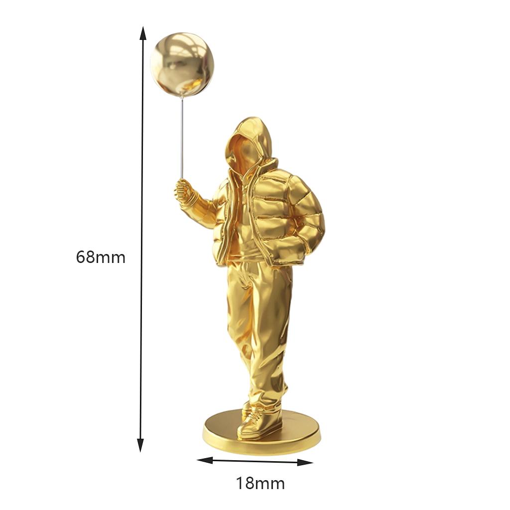 Originality Balloon Boy Figure Statue Decoration Craft for Bookshelf Home Golden