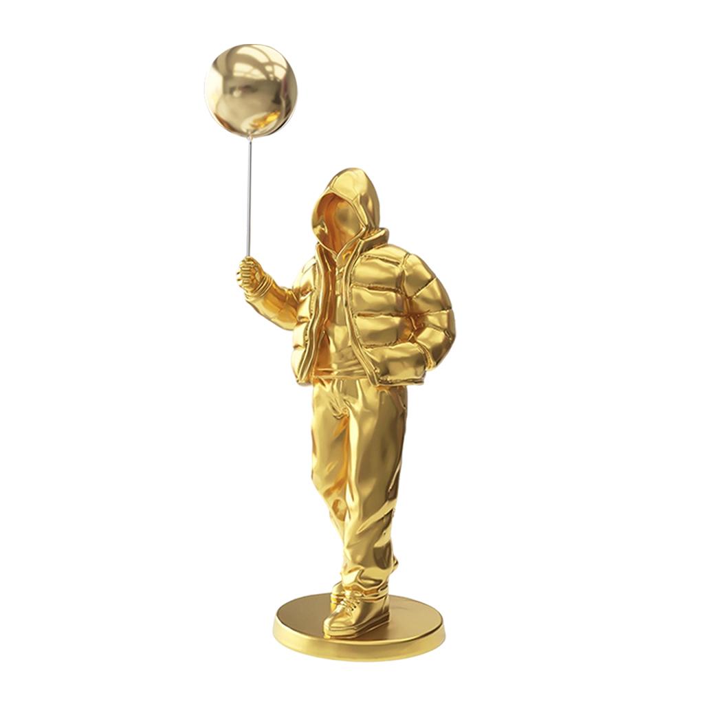 Originality Balloon Boy Figure Statue Decoration Craft for Bookshelf Home Golden