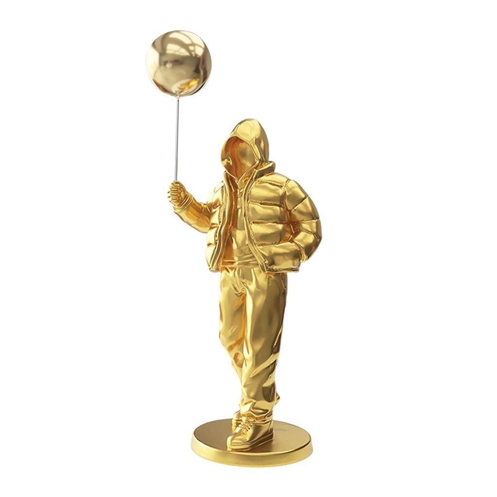 Originality Balloon Boy Figure Statue Decoration Craft for Bookshelf Home Golden