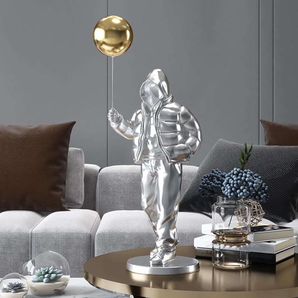 Originality Balloon Boy Figure Statue Decoration Craft for Bookshelf Home Silver