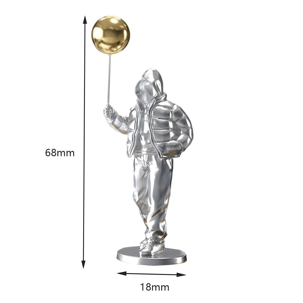 Originality Balloon Boy Figure Statue Decoration Craft for Bookshelf Home Silver