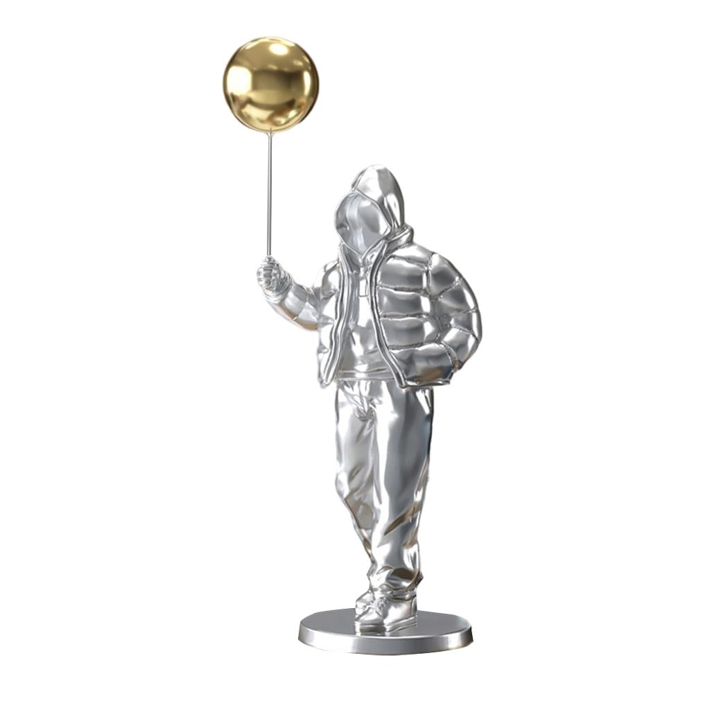 Originality Balloon Boy Figure Statue Decoration Craft for Bookshelf Home Silver