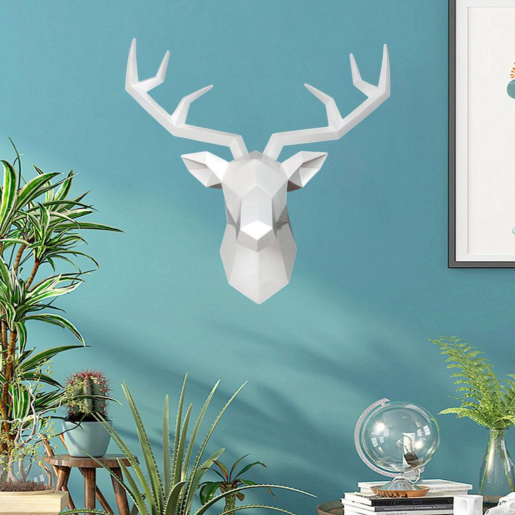 3D Deer Head Wall Decor Animal Modern Hanging Stag Statue Home Decor Art White