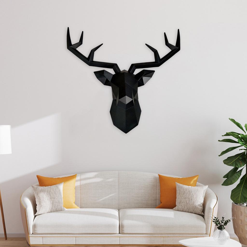 3D Deer Head Wall Decor Animal Modern Hanging Stag Statue Home Decor Art Black