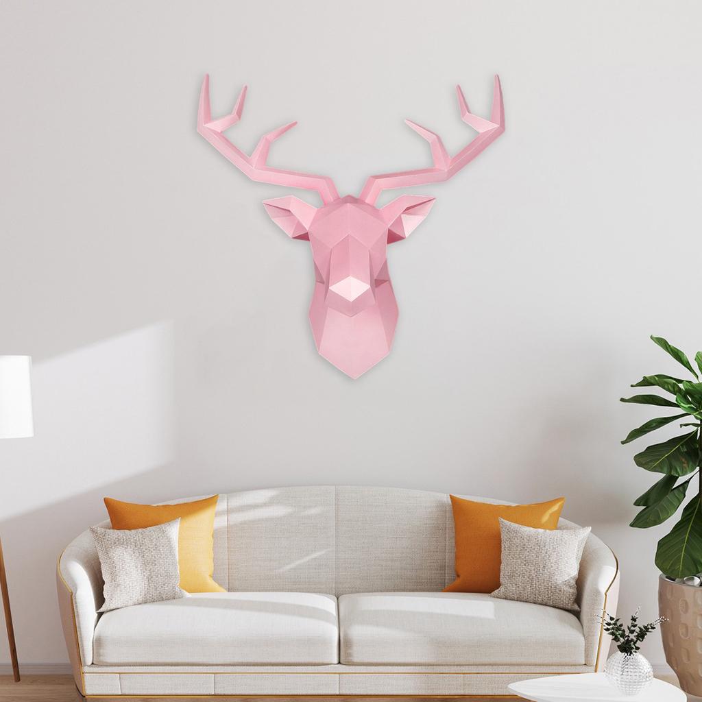 3D Deer Head Wall Decor Animal Modern Hanging Stag Statue Home Decor Art Pink