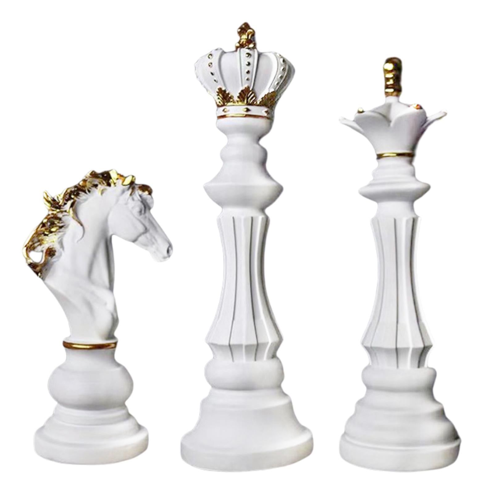 3x Art International Chess Sculpture Statue Photo Props Office Decor Artwork