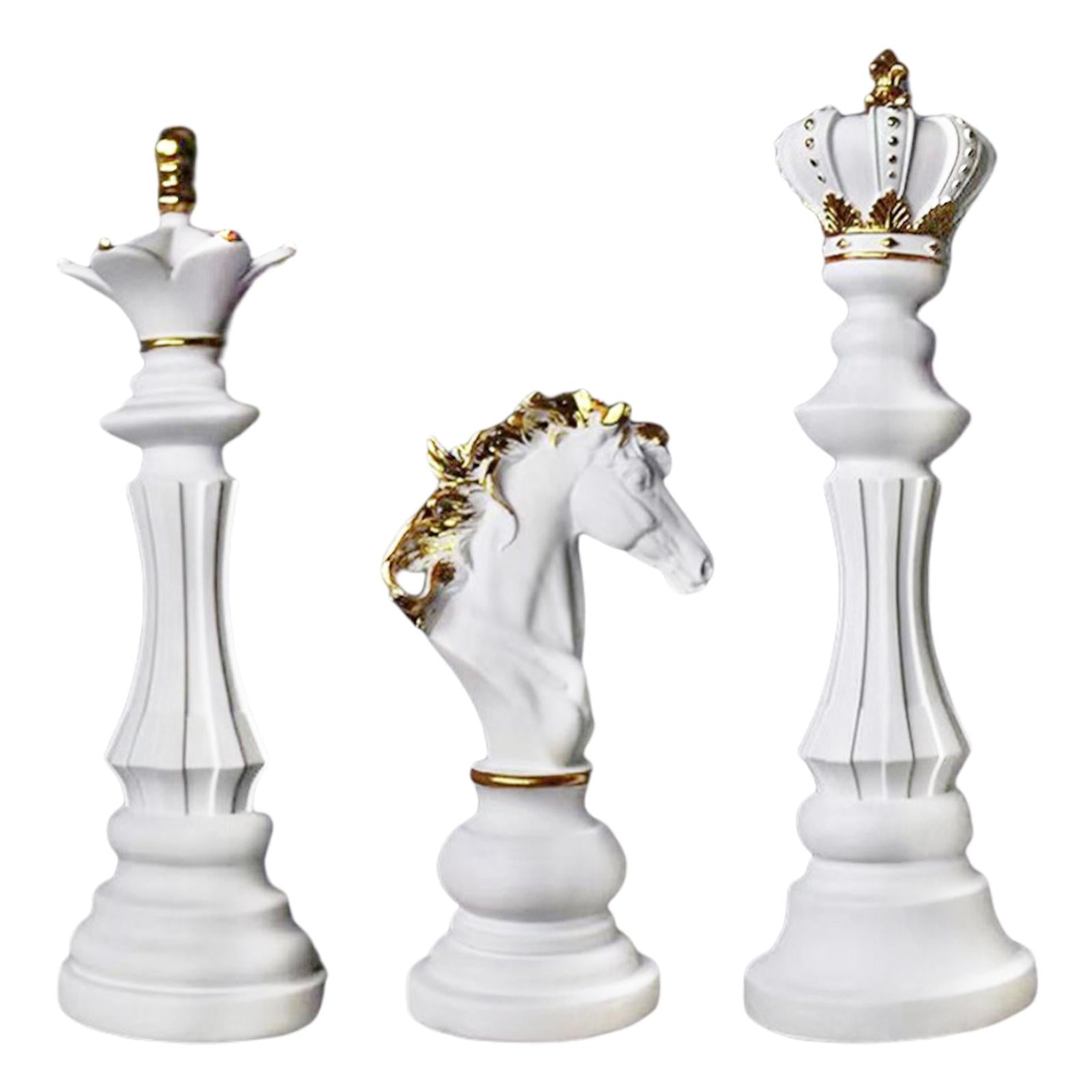 3x Art International Chess Sculpture Statue Photo Props Office Decor Artwork