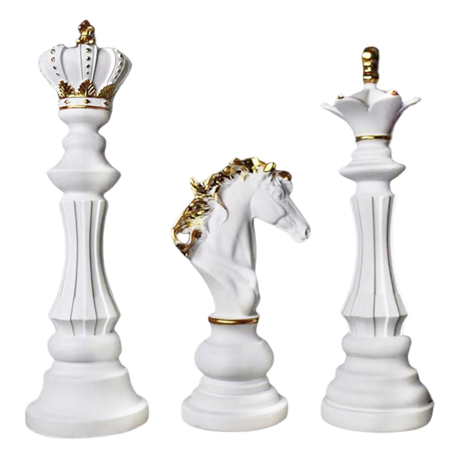 3x Art International Chess Sculpture Statue Photo Props Office Decor Artwork