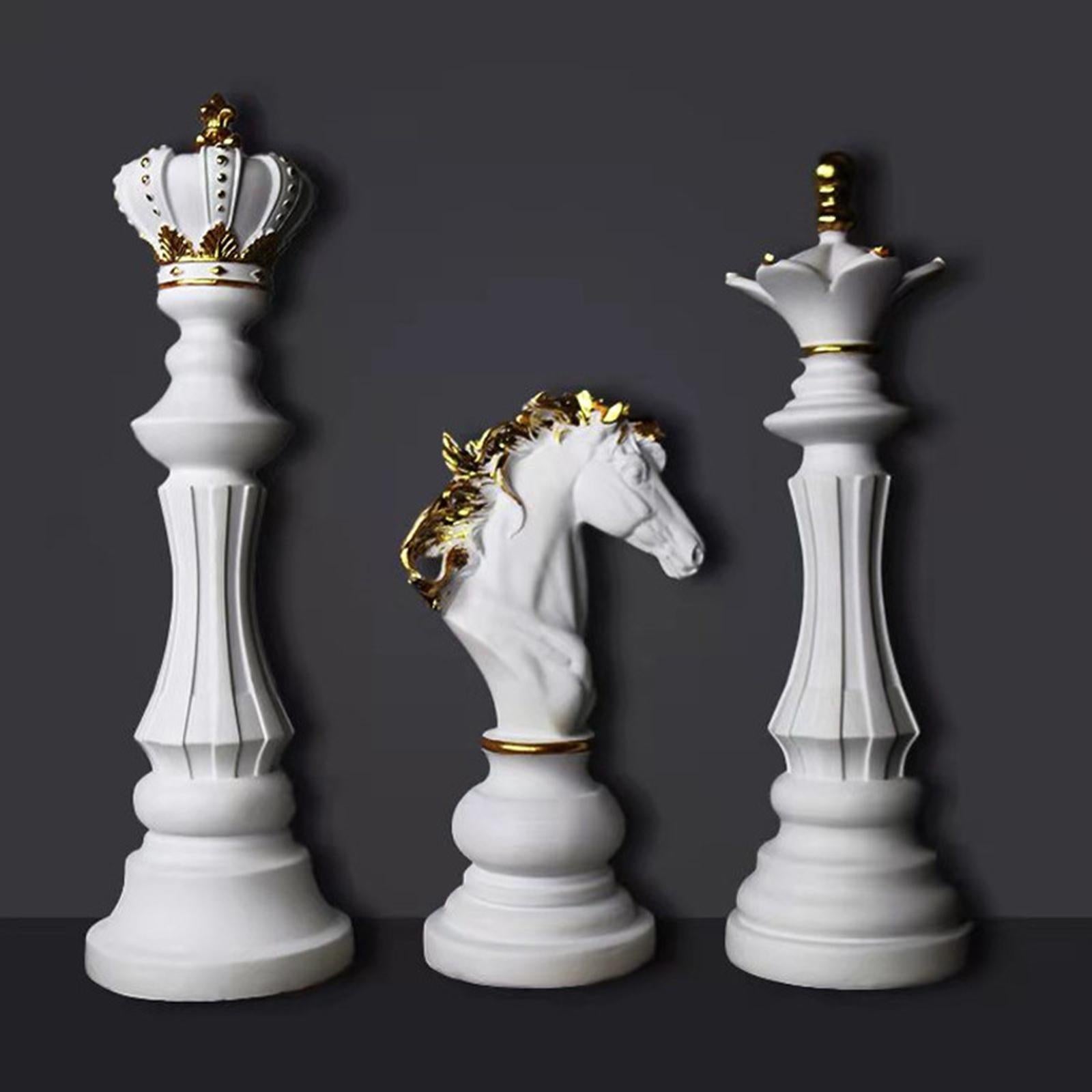 3x Art International Chess Sculpture Statue Photo Props Office Decor Artwork