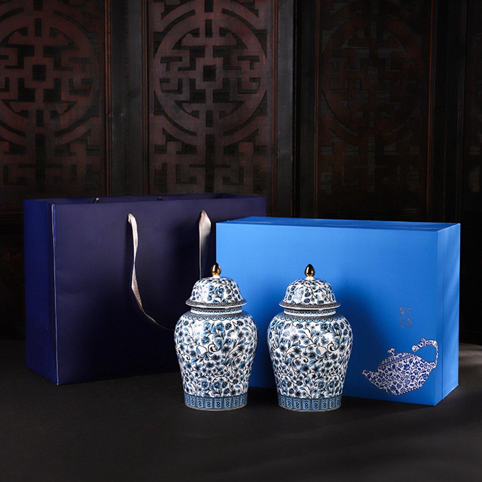 Chinese Style Blue and White Porcelain Ginger Jar Temple Jar M 16.5x29.5cm