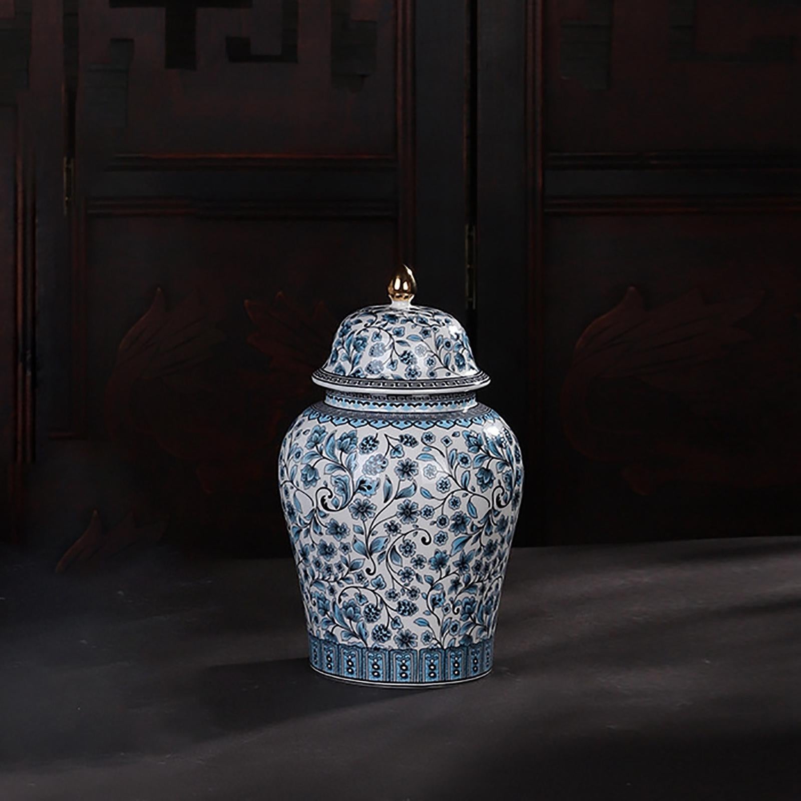 Chinese Style Blue and White Porcelain Ginger Jar Temple Jar M 16.5x29.5cm