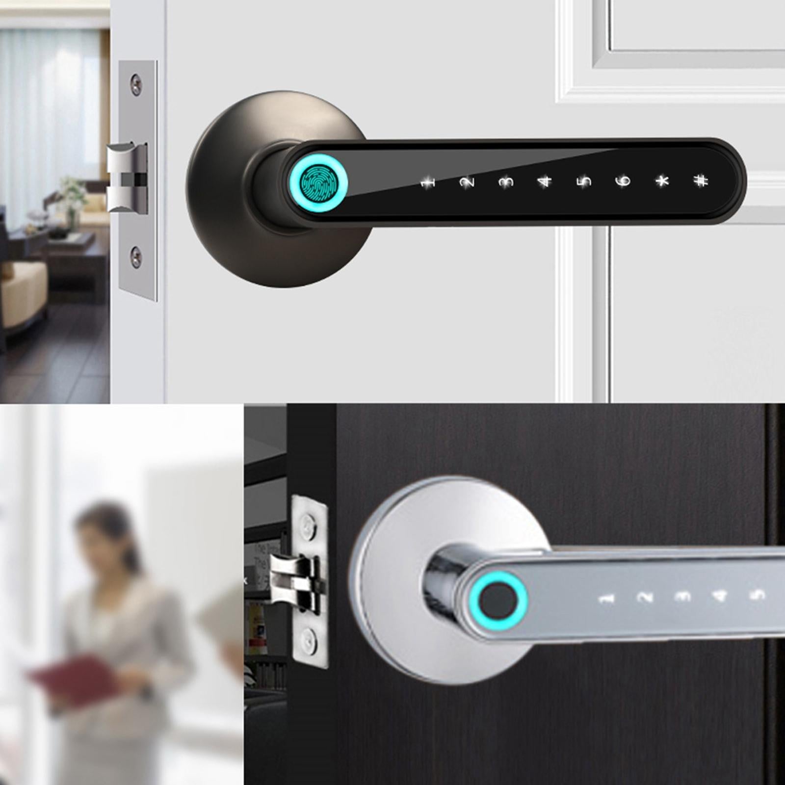 Smart Fingerprint Door Lock Bluetooth App Home Entry Handle Lock Black