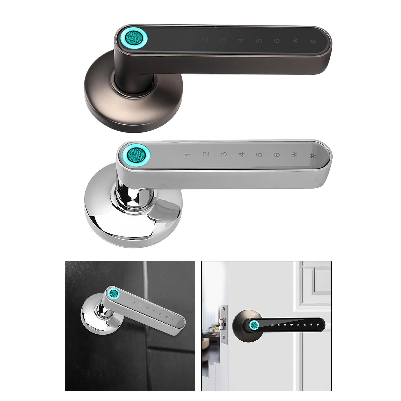 Smart Fingerprint Door Lock Bluetooth App Home Entry Handle Lock Black