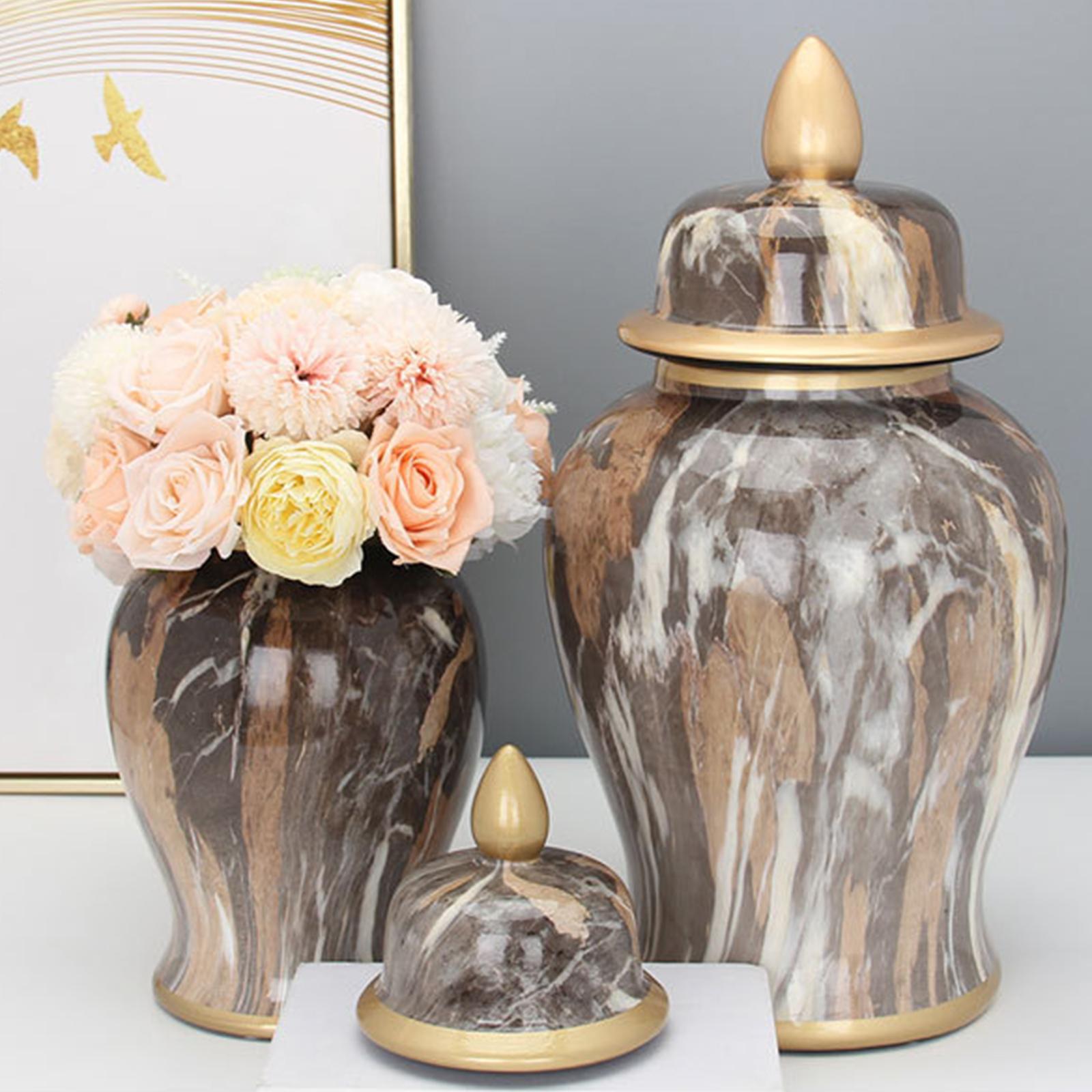 Modern Ceramic Ginger Jar Vase with Lid Home Decoration 7.48x7.48x14.17inch