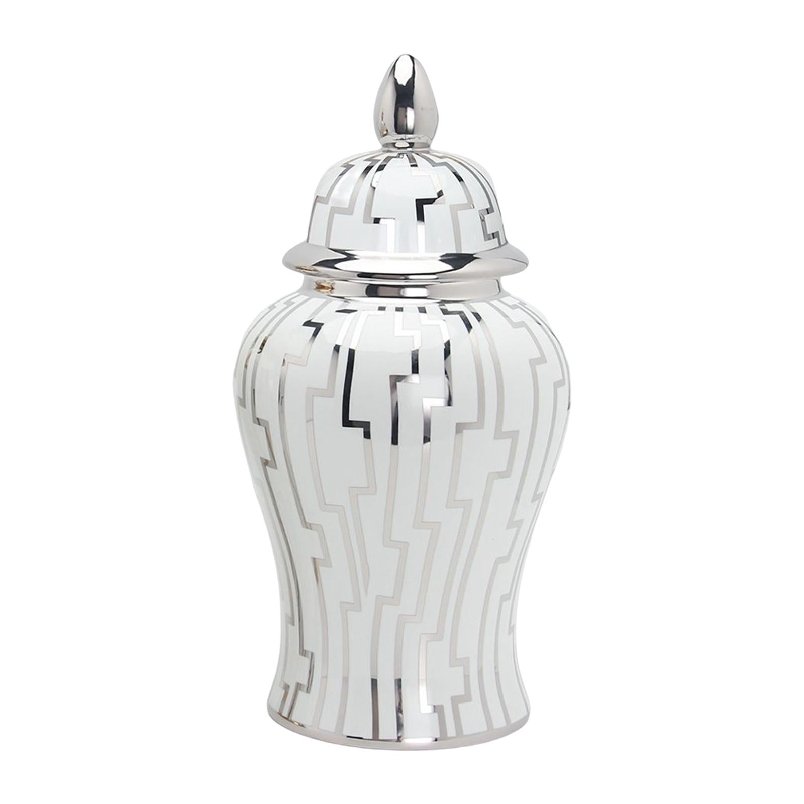 Flower Vase Temple Jar Storage Ceramic Ginger Jar Silver 17x17x37cm