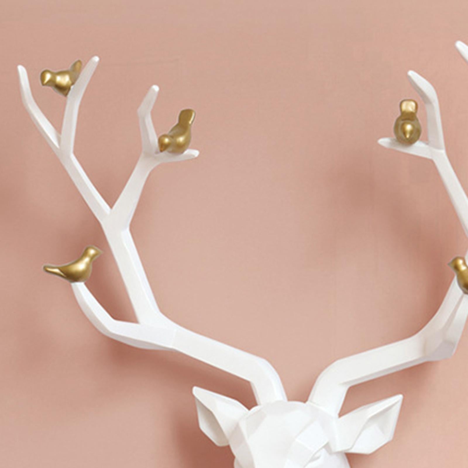 3D Deer Head Figurine Antlers Wall Mounted for Living Room Hotel Decor white