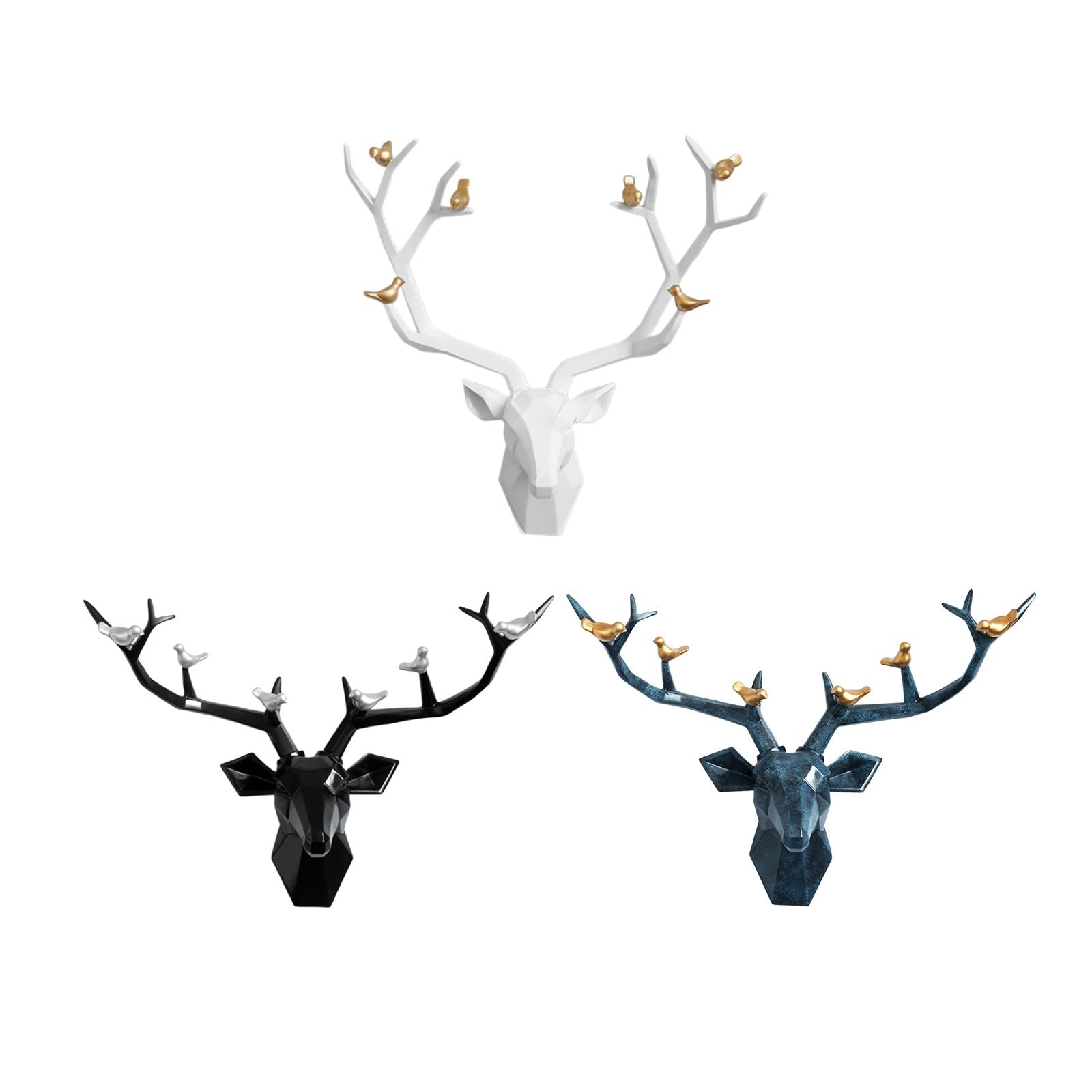 3D Deer Head Figurine Antlers Wall Mounted for Living Room Hotel Decor white