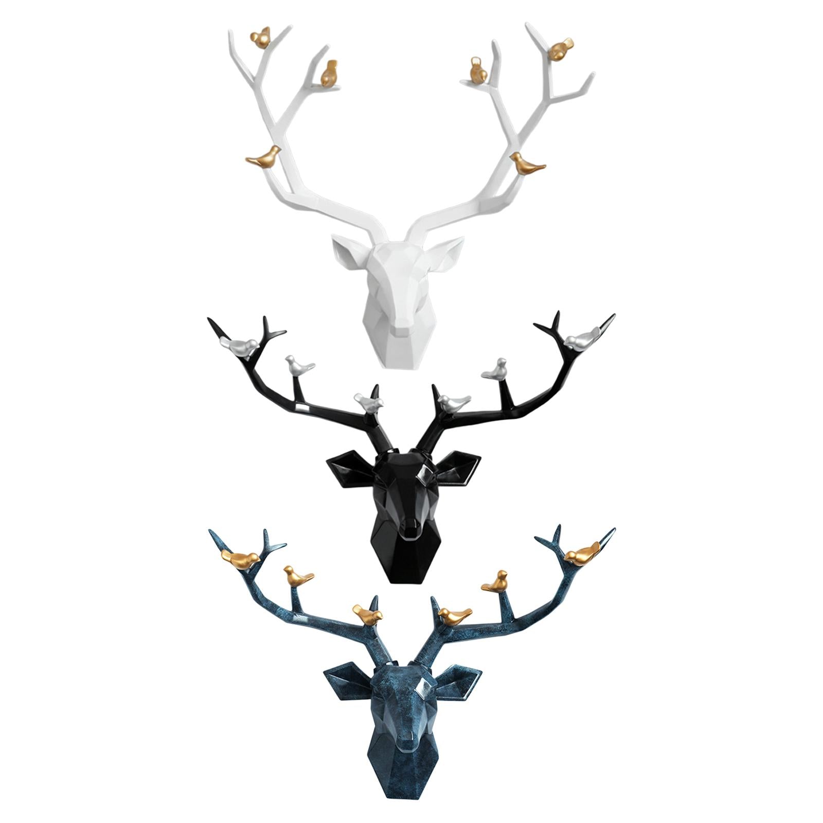 3D Deer Head Figurine Antlers Wall Mounted for Living Room Hotel Decor white