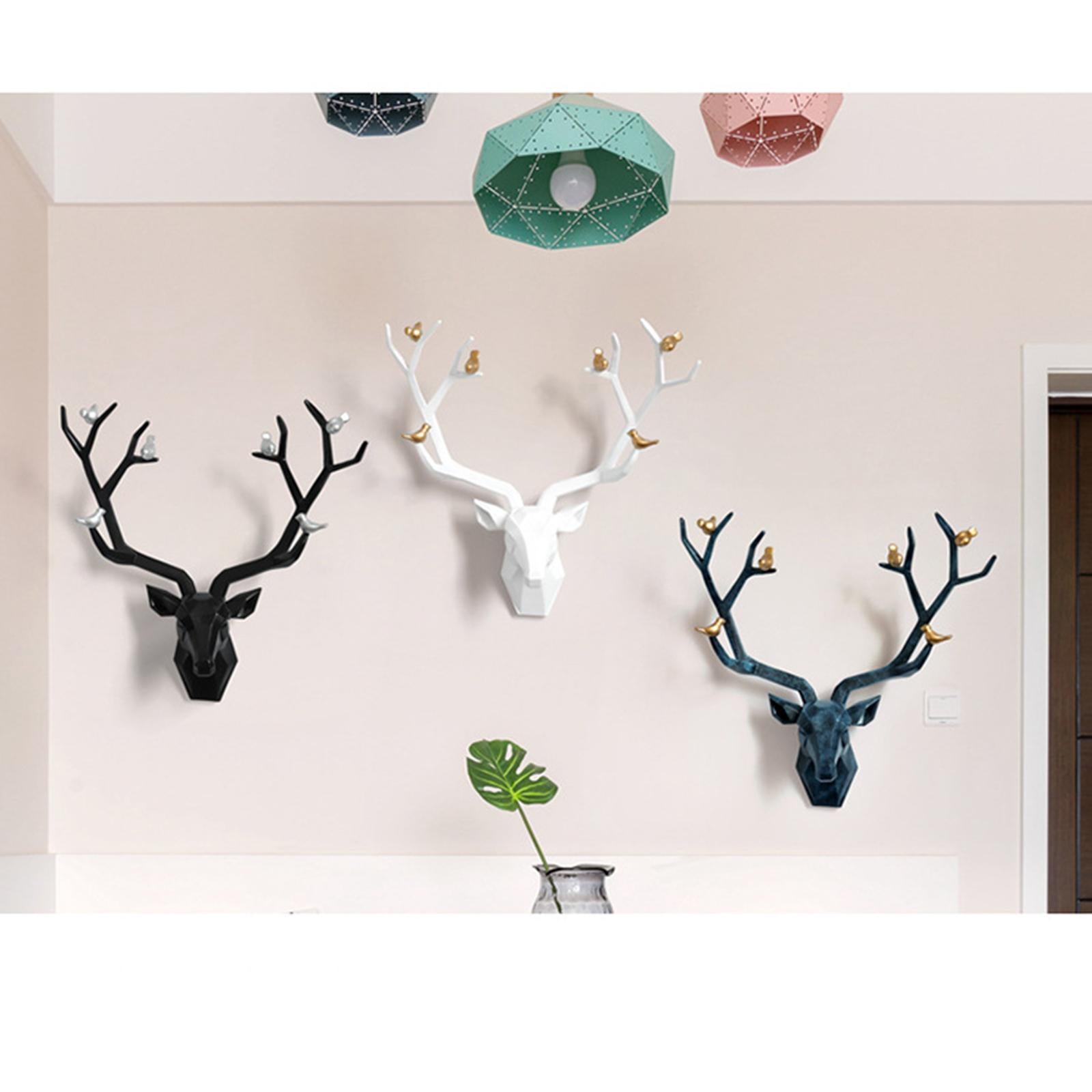 3D Deer Head Figurine Antlers Wall Mounted for Living Room Hotel Decor white