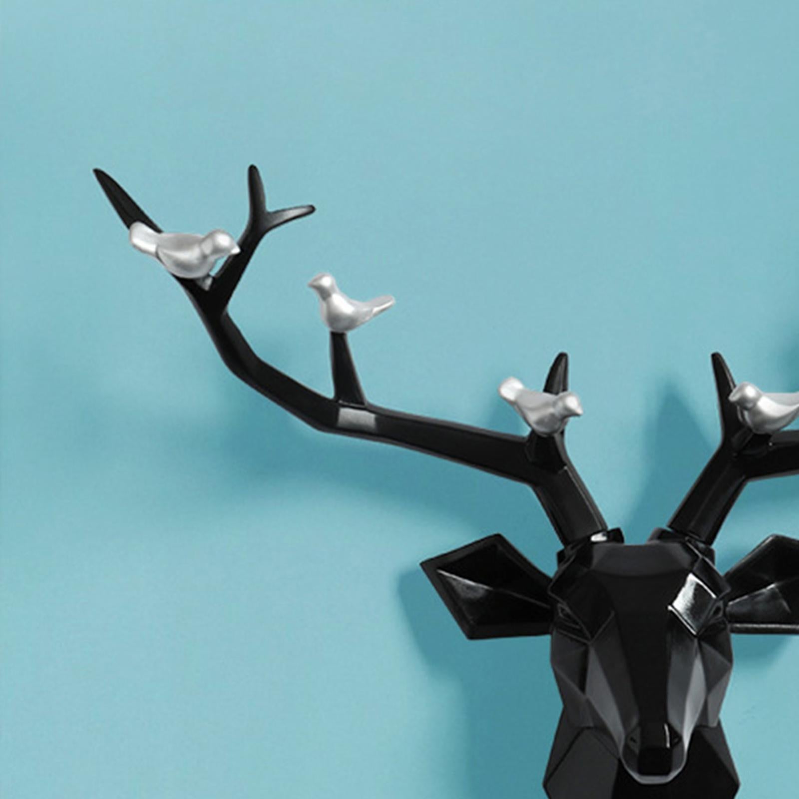 3D Deer Head Figurine Antlers Wall Mounted for Living Room Hotel Decor black