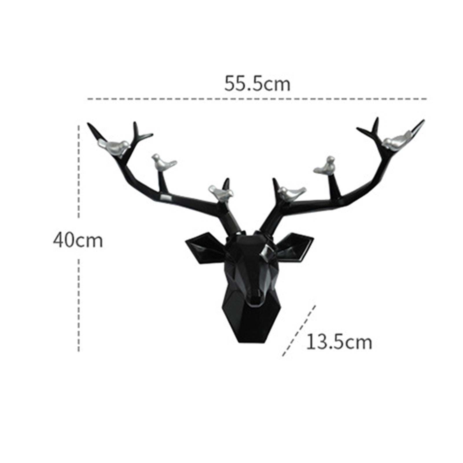 3D Deer Head Figurine Antlers Wall Mounted for Living Room Hotel Decor black