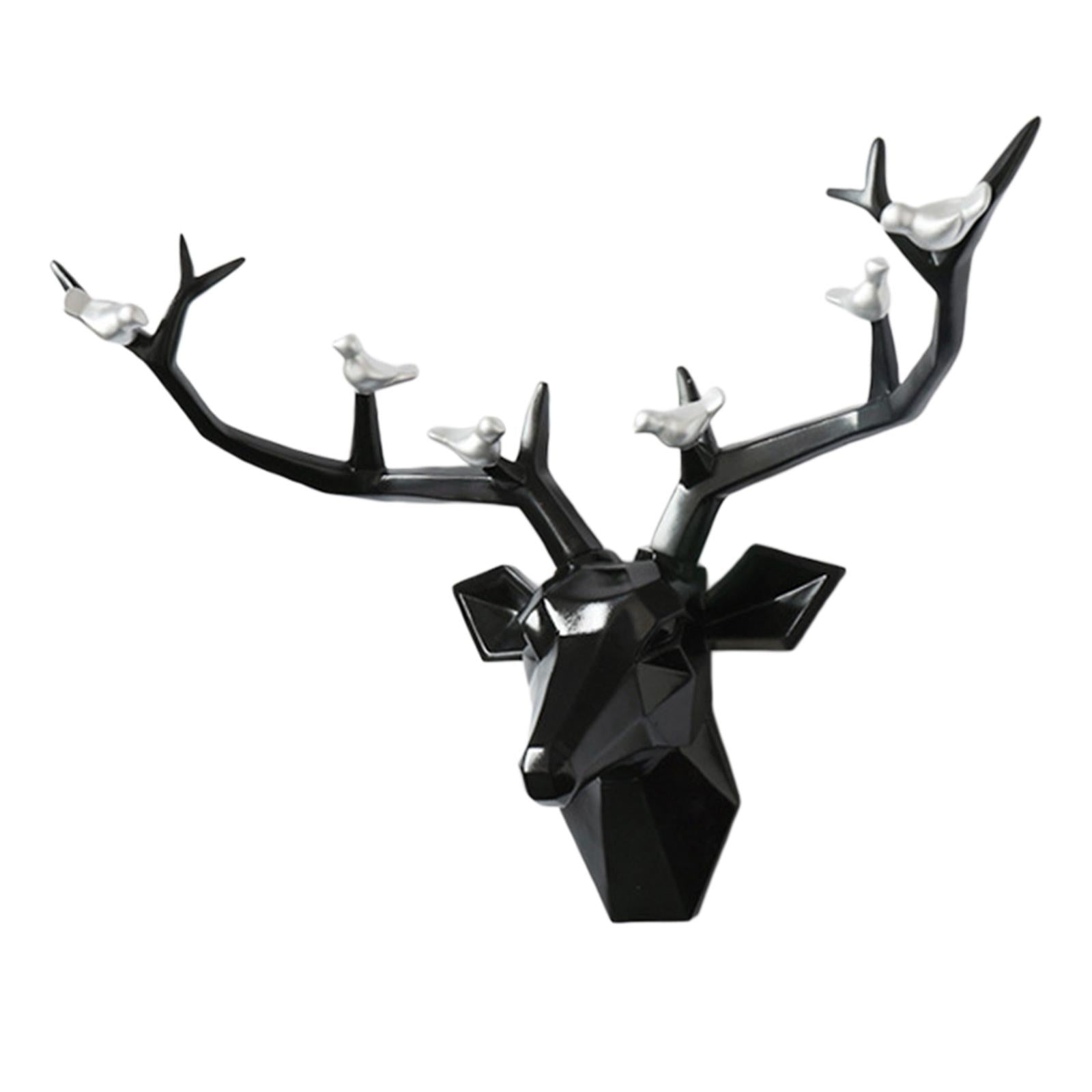 3D Deer Head Figurine Antlers Wall Mounted for Living Room Hotel Decor black