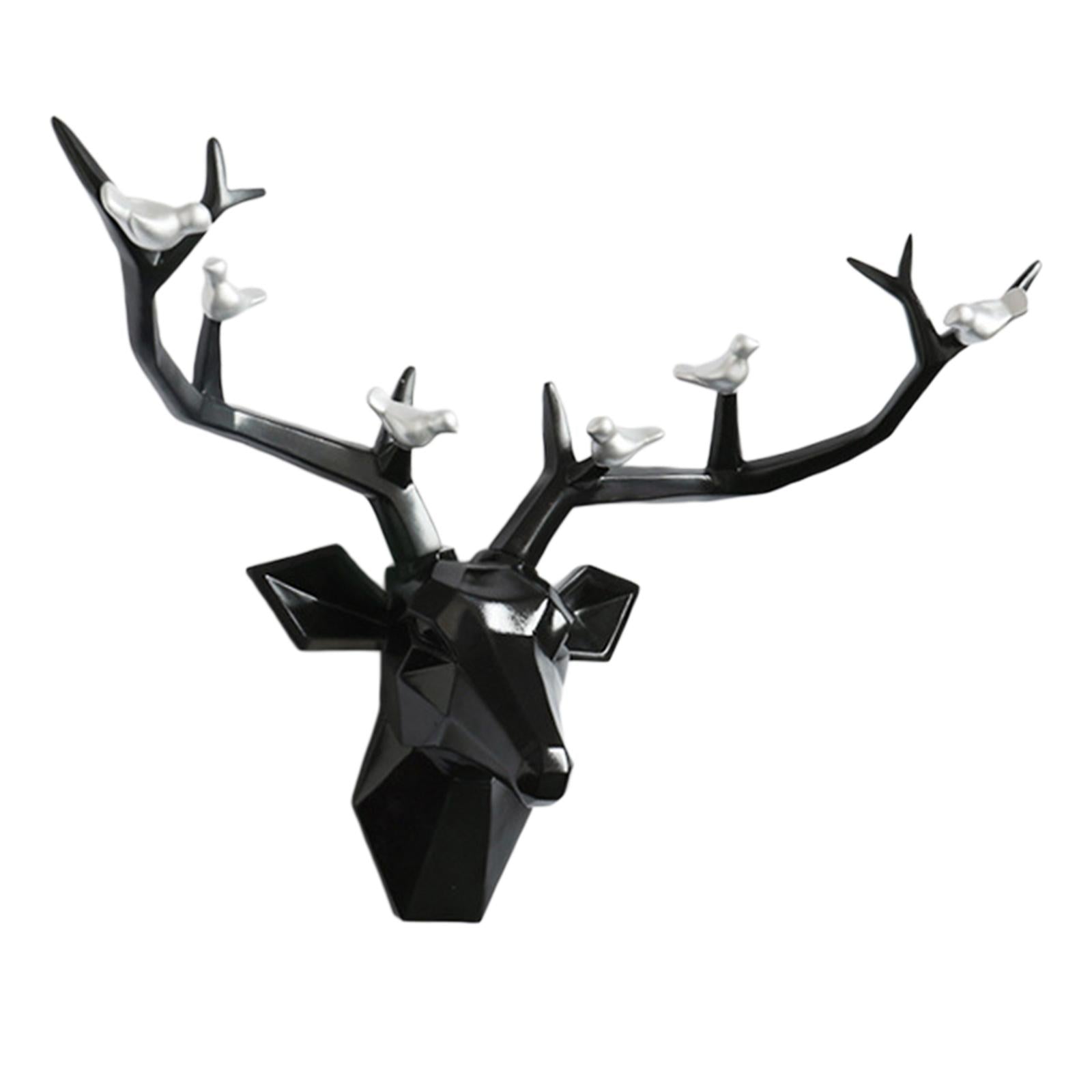 3D Deer Head Figurine Antlers Wall Mounted for Living Room Hotel Decor black