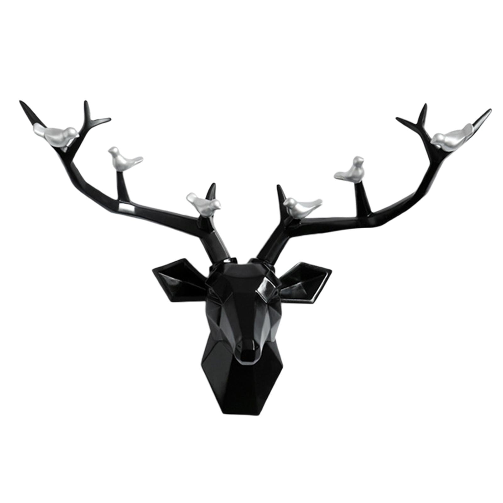 3D Deer Head Figurine Antlers Wall Mounted for Living Room Hotel Decor black