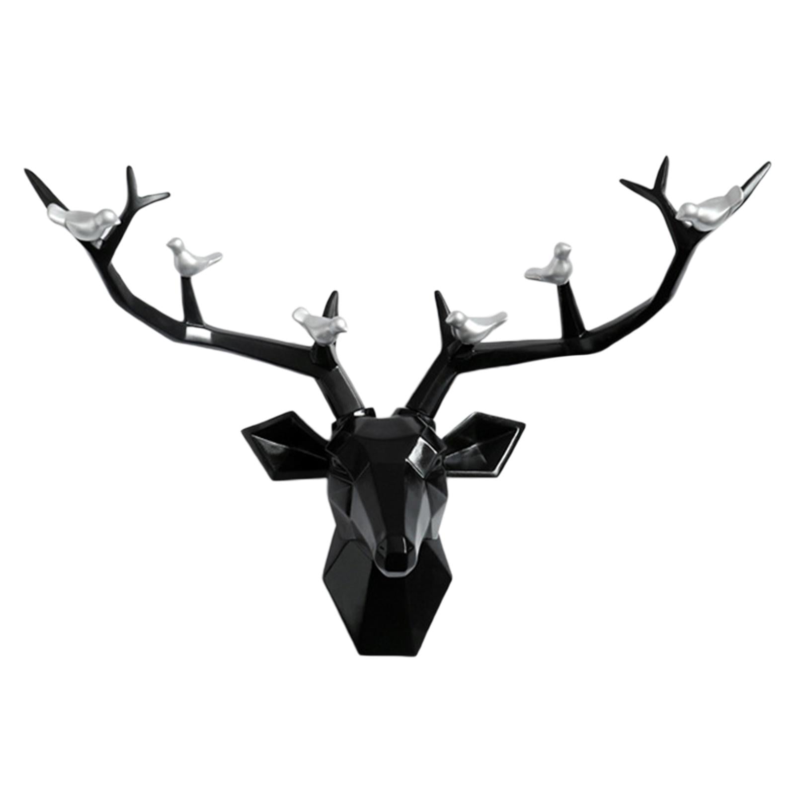 3D Deer Head Figurine Antlers Wall Mounted for Living Room Hotel Decor black