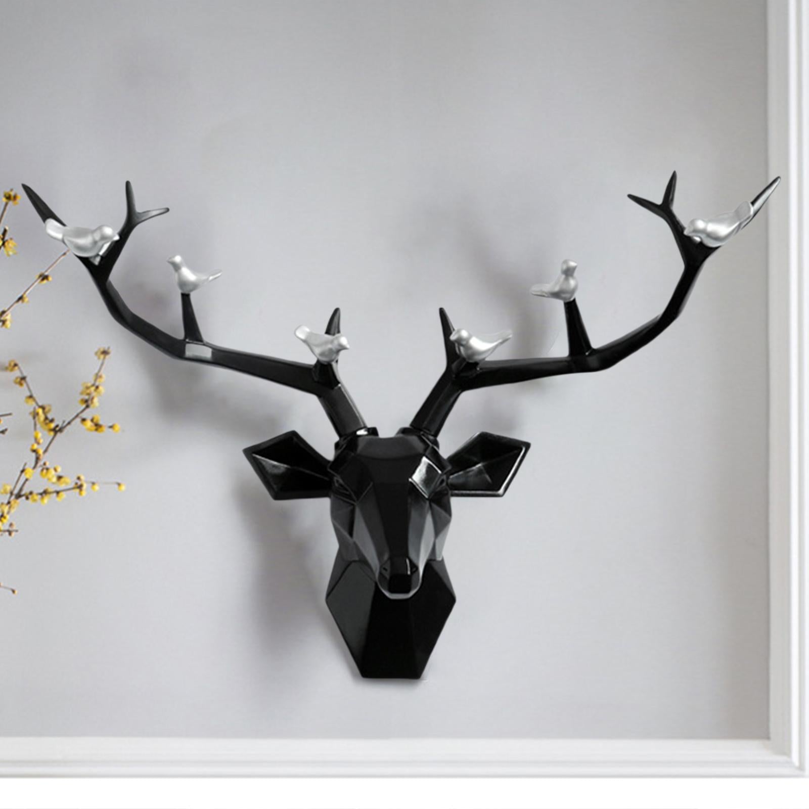 3D Deer Head Figurine Antlers Wall Mounted for Living Room Hotel Decor black