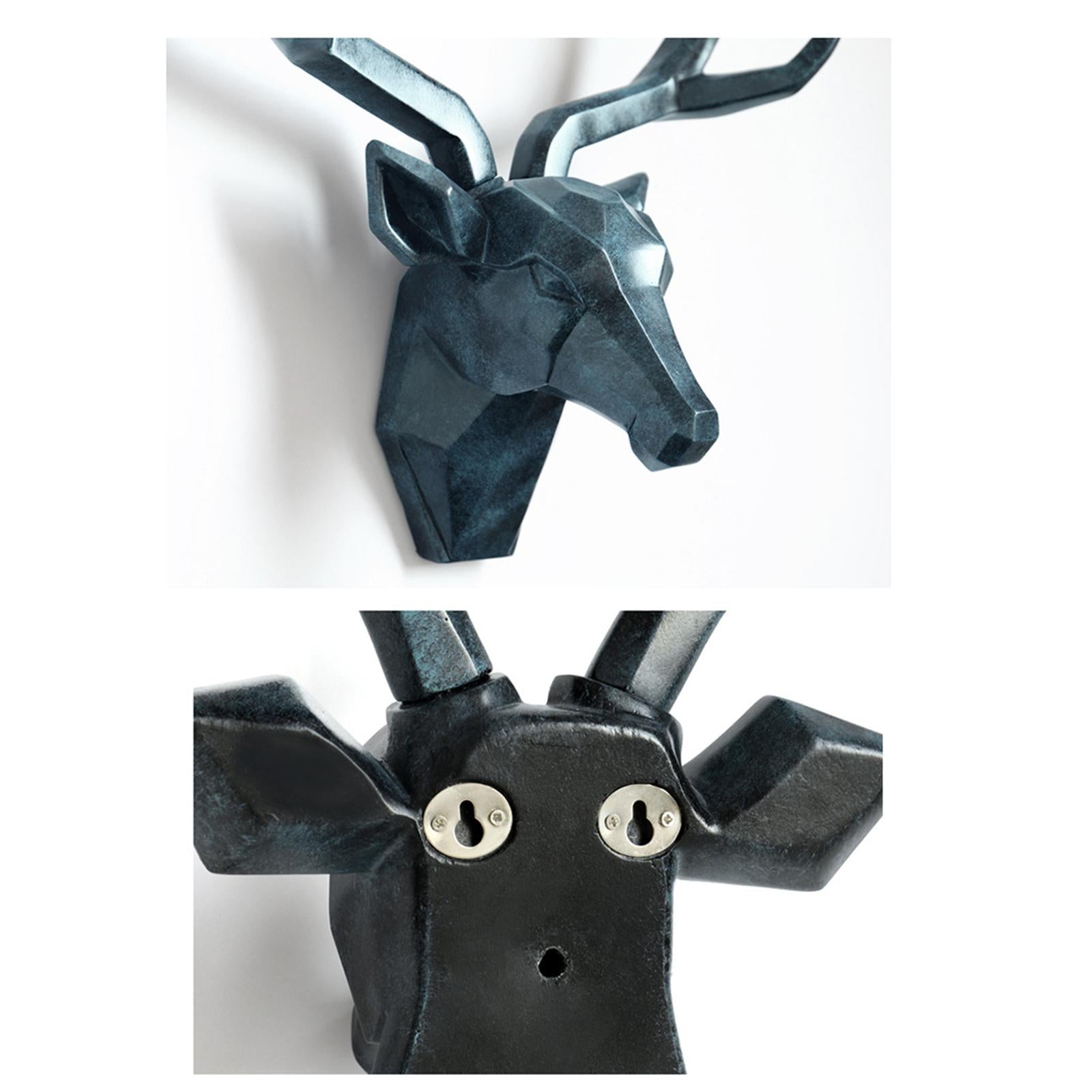 3D Deer Head Figurine Antlers Wall Mounted for Living Room Hotel Decor blue