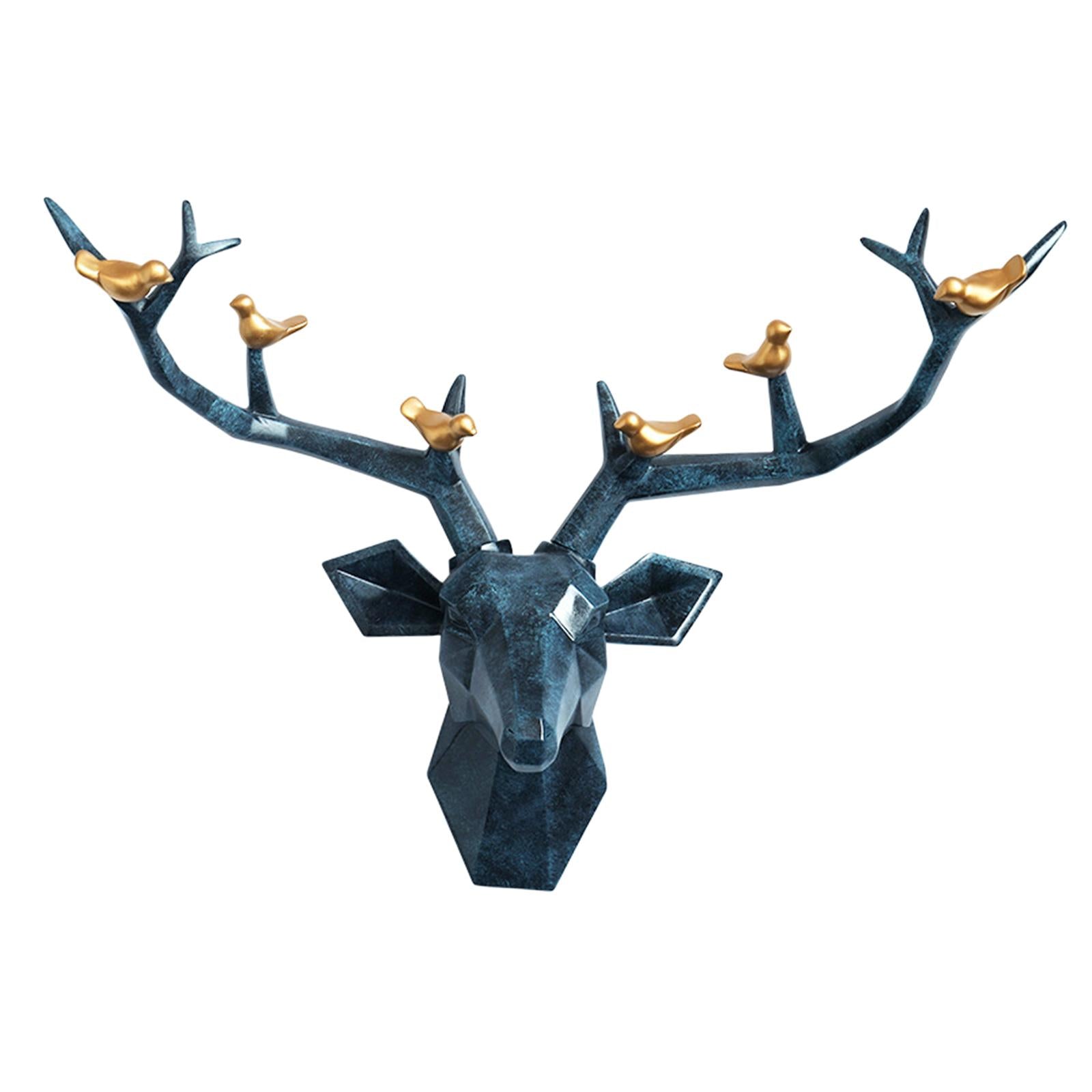 3D Deer Head Figurine Antlers Wall Mounted for Living Room Hotel Decor blue