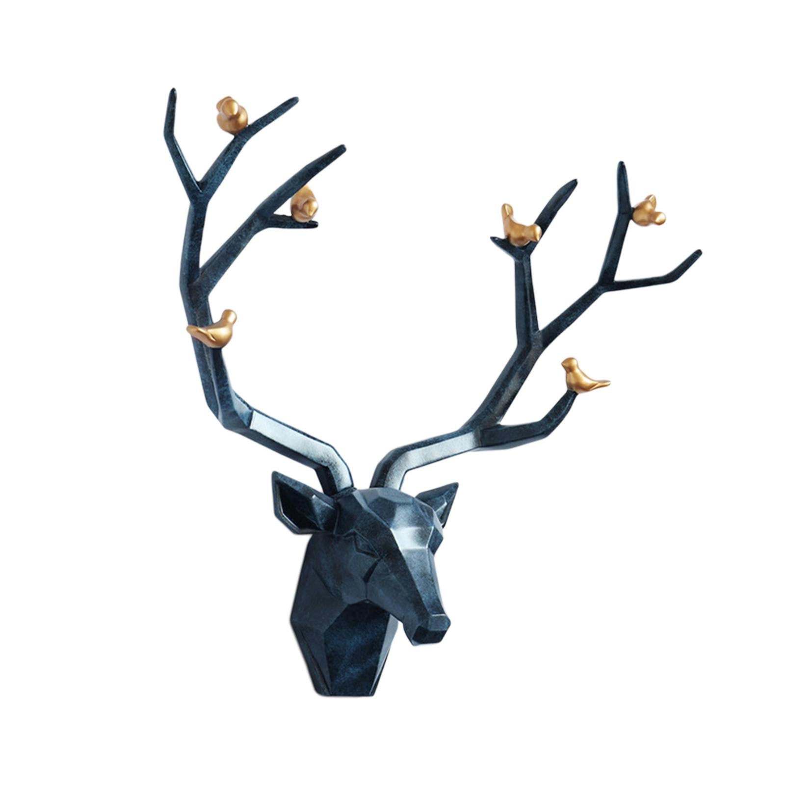 3D Deer Head Figurine Antlers Wall Mounted for Living Room Hotel Decor blue