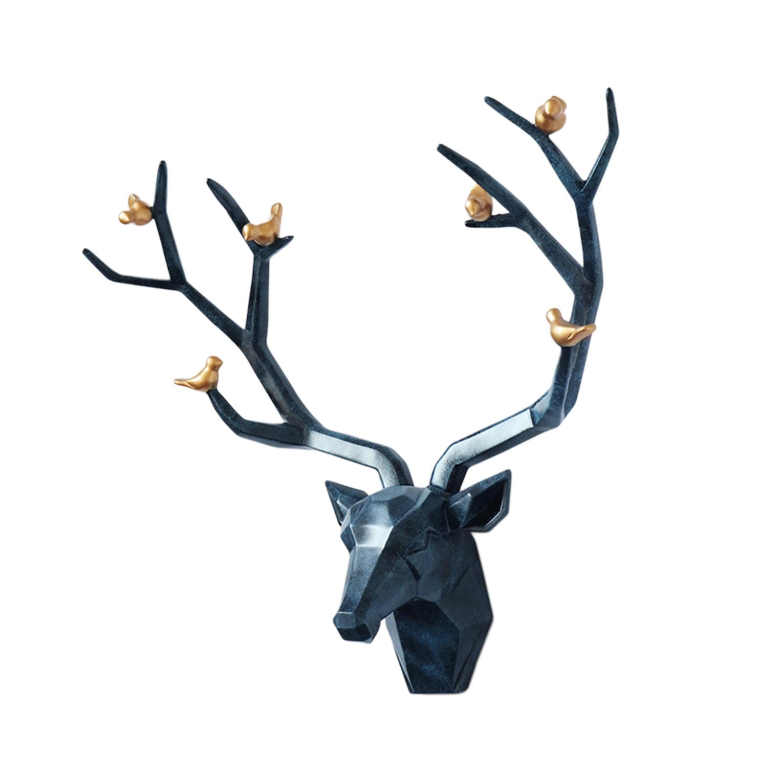 3D Deer Head Figurine Antlers Wall Mounted for Living Room Hotel Decor blue