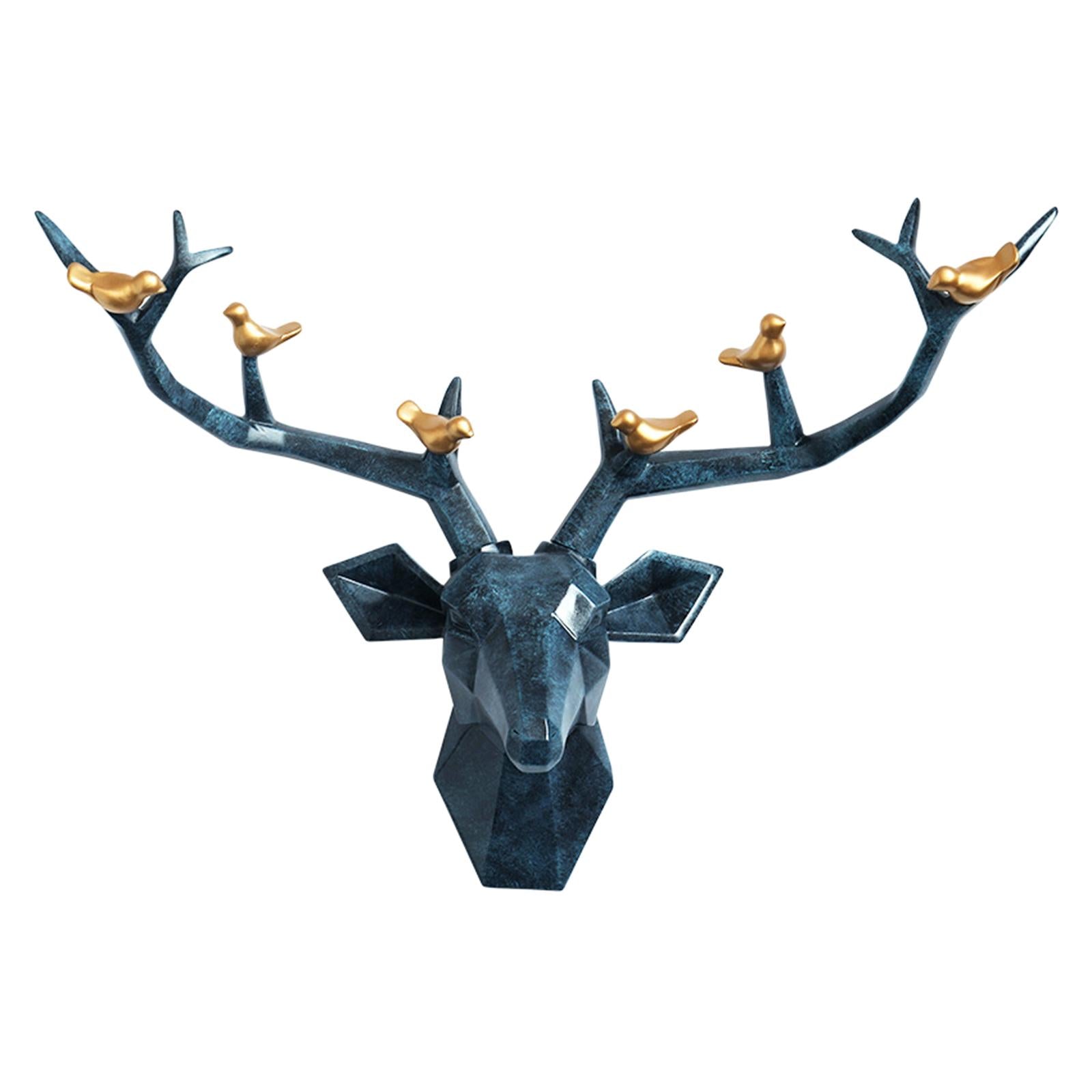 3D Deer Head Figurine Antlers Wall Mounted for Living Room Hotel Decor blue