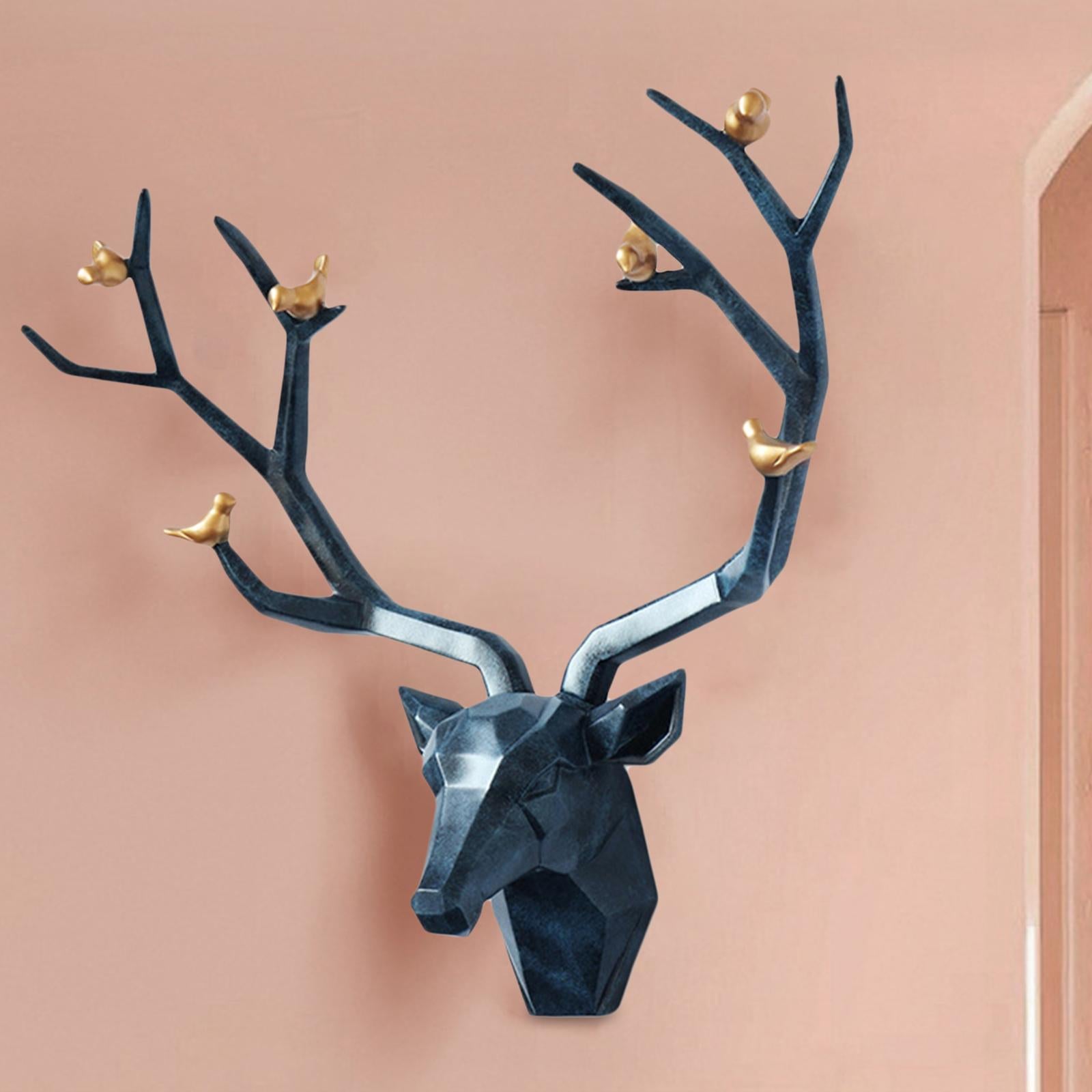 3D Deer Head Figurine Antlers Wall Mounted for Living Room Hotel Decor blue